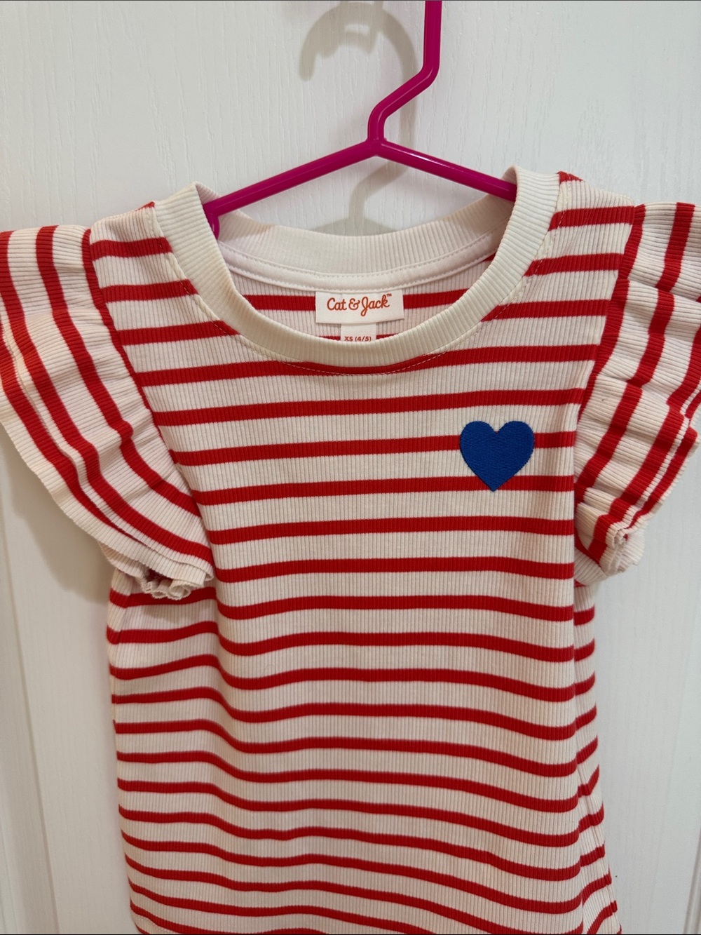 Cat & Jack Red and White Striped Tee with Blue Heart